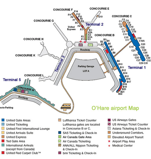 O'hare airport map - Please see official website for more details about each terminal