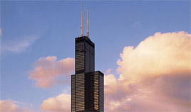Picture of the Sears Tower overlooking Chicago & Michigan lake shore